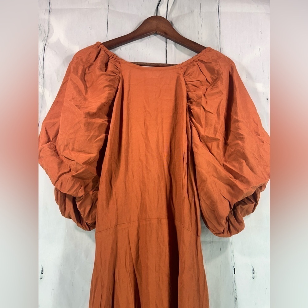 NEW A New Day Puff Sleeve Long Midi Ruched Dress Womens Crew Neck Tie Back Sz L - Picture 12 of 14